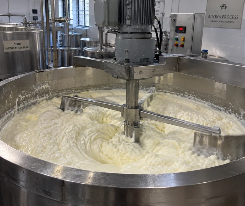 Fresh cultured curd being churned into natural makkhan butter