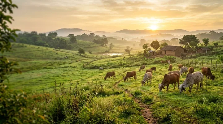 Serene countryside pasture with grazing cows